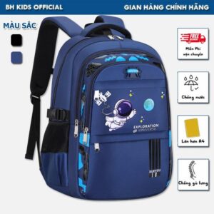 Balo phi hành gia chống gù BH Kidscho bé trai từ lớp 1-lớp 6, chất liệu Polyester chống nước,phản quang phát sáng-CH139