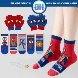 Combo 5 Đôi Tất, Vớ và 1 Đôi gang tay Siêu Nhân Nhện, Chất Liệu 100% Cotton, Thoáng Khí, Kháng Khuẩn, Cho Bé  3-10 Tuổi
