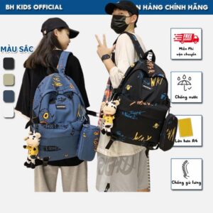 Combo Hộp bút + Balo Đi Học BH Kids Phong Cách Đường Phố Junior Hàn Quốc, ngăn chứa rộng, chống nước, chống sốc - CH109 Backpack