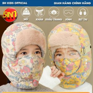 Mũ trùm đầu 5 trong 1, có kính , họa tiết Funny, phù hợp nhiều lứa tuổi, chống nước, chống gió, giữ ấm, 3 lớp dày dặn  Hat