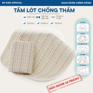 Tấm lót chống thấm đa năng BH Kids cho bé, cho mẹ sau sinh, người cao tuổi Organic cao cấp, mềm mại, dùng cả 2 mặt-CH132