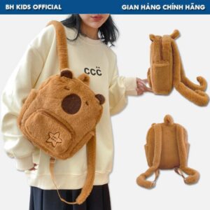 Balo vải lông xù họa tiết hoạt hình Capybara vui nhộn, đáng yêu phù hợp với nhiều lứa tuổi  Backpack