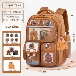 Balo chống gù, chống nước Capybara cho bé tiểu học, nhiều ngăn phụ, có phản quan phát sáng ban đêm - CH181