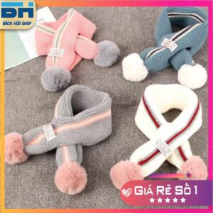 Khăn len choàng cổ phối bóng lông mềm xinh xắn cho bé từ 1-12 tuổi BHS48