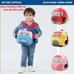 Balo vải Nhung đi học, đi chơi cho bé mẫu giáo được Thêu hoạt hình 3D, siêu nhẹ, chống thấm nước, quai đeo bản rộng CH177