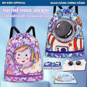 Túi đựng đồ bơi, đồ thể thao BH Kids, có ngăn khô và ướt riêng biệt, ngăn để giày, kính, họa tiết hoạt hình - CH176