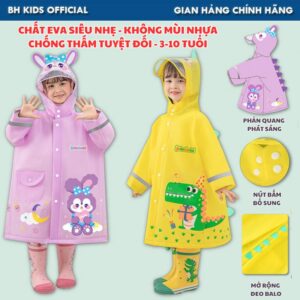 Áo mưa cho bé từ 3-10 tuổi BH Kids, chất liệu Eva thân thiện môi trường, chống thấm tuyệt đối, dày dặn - ch172