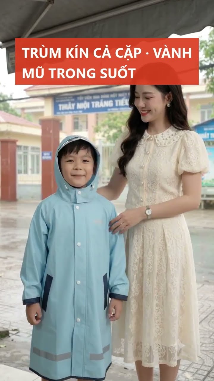 Áo mưa trùm kín cả cặp cho bé - BH Kids