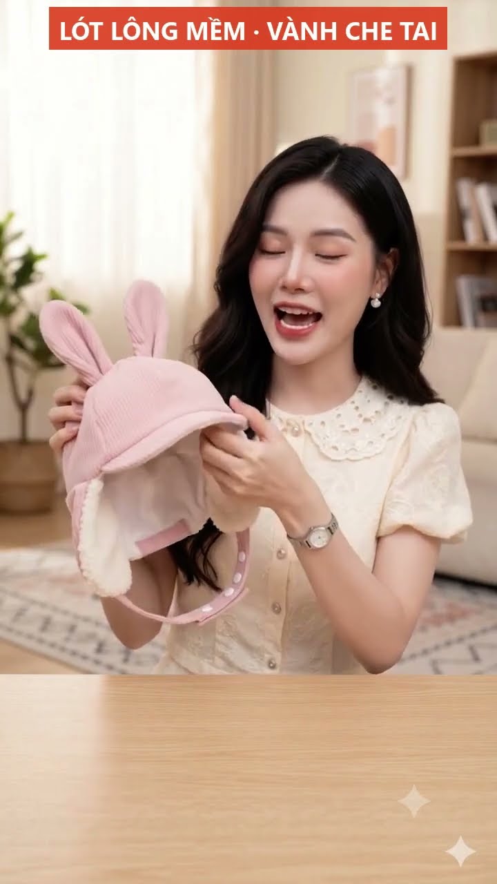 Mũ len tai thỏ hồng cho bé 2-5 tuổi - BH Kids